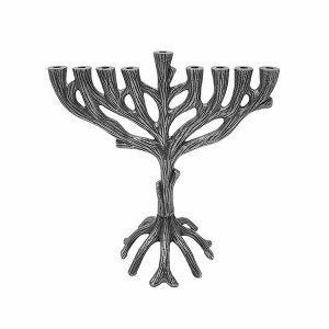 Silver Tree of Life Hanukkah Menorah, 23 cm