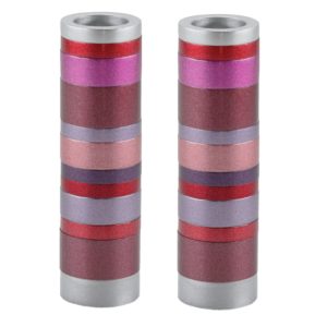 Small Cylinder Shabbat Candlesticks with Burgundy and Pink Rings