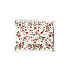 Tefillin Bag with Pomegranates All Over on White
