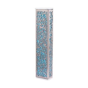 Wide Mezuzah Case with Pomegranates, Turquoise