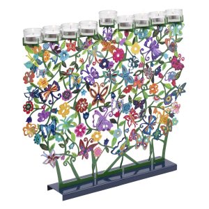Large Hanukkah Menorah with Butterflies