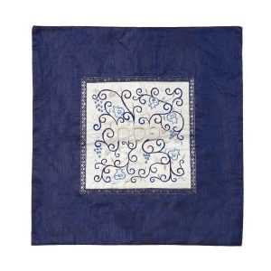 Blue Matzah Cover with Embroidered Center