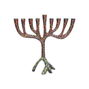 Large Tree Hanukkah Menorah with Colorful Pomegranates