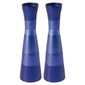 Large Shabbat Candlesticks with Blue Stripes