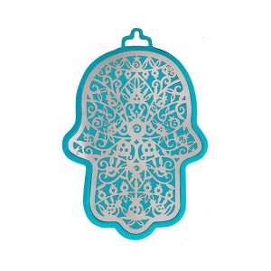 Small Turquoise Hamsa with Silver Pomegranates