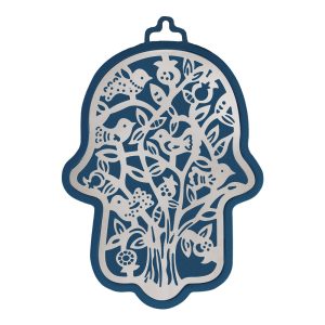 Large Blue Hamsa with Bird Tree