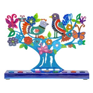 Hanukkah Menorah with a Pair of Birds and Butterflies
