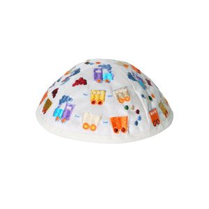 Children's Kippah with Trains, White