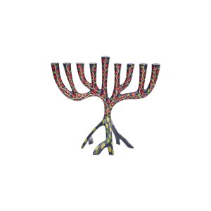 Small Tree Hanukkah Menorah with Colorful Pomegranates