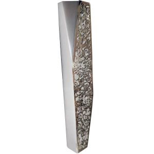 Geometric Mezuzah Case with Pomegranates, Aluminum