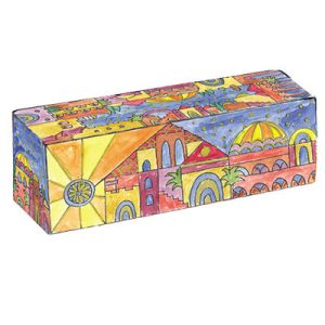 Wooden Travel Hanukkah Menorah with Oriental Jerusalem
