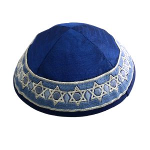Blue Kippah with Magen David Stripe