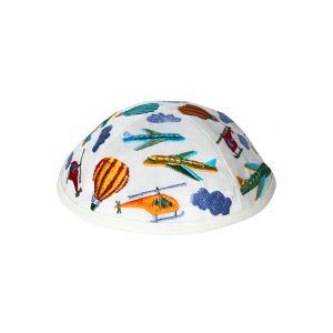 Children's Kippah with Airplanes, White