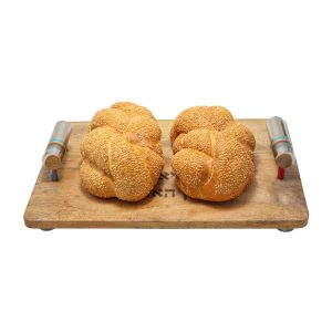 Challah Board with HaMotzi and Colorful Handles and Rings