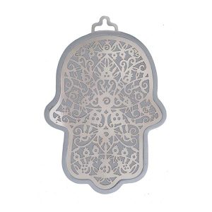 Large Silver Hamsa with Stainless Steel Pomegranate Cutout