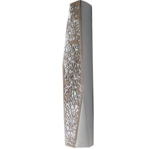 Geometric Mezuzah Case with Pomegranates, Aluminum