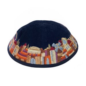 Velvet Kippah with Jerusalem, Colorful