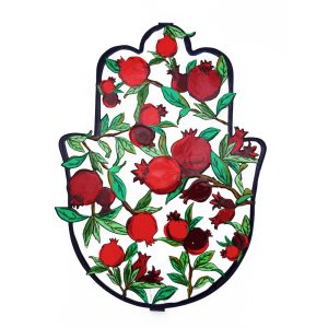 Large Hamsa Wall Hanging with Red Pomegranates