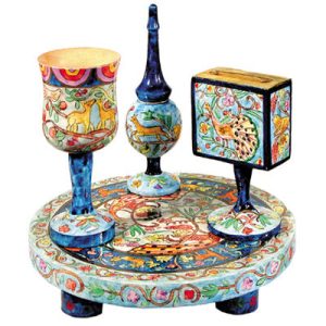 Hand-Painted Wooden Havdalah Set in Oriental Style