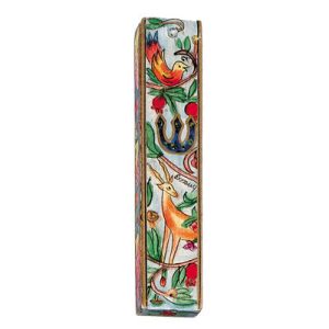 Large Wooden Mezuzah Case with Deer and Bird