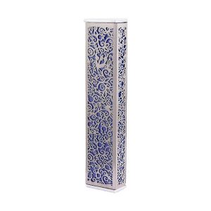 Wide Mezuzah Case with Pomegranates, Purple