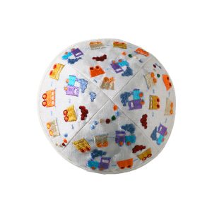 Children's Kippah with Trains, White