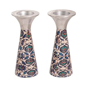 Short Cone Shabbat Candlesticks in Oriental Style