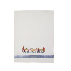 White Kitchen Towel - Embroidered Jerusalem Skyline