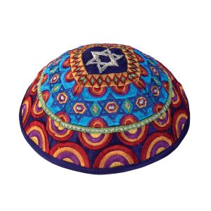 Fully Embroidered Kippah with Colorful Magen David