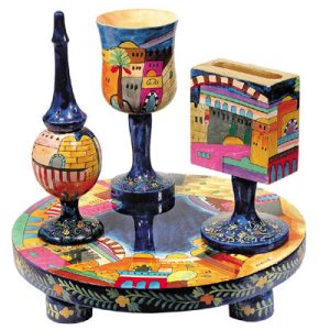 Hand-Painted Wooden Havdalah Set - Jerusalem