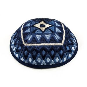 Blue Squares Embroidered Kippah