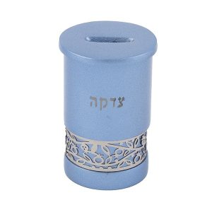 Light Blue Tzedakah Box with Pomegranates