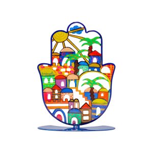 Medium Standing Hamsa with Jerusalem Houses
