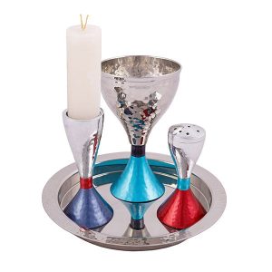 Havdalah Set in Hammered Work with Colorful Bases