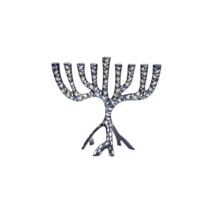Small Tree Hanukkah Menorah with Blue Pomegranates