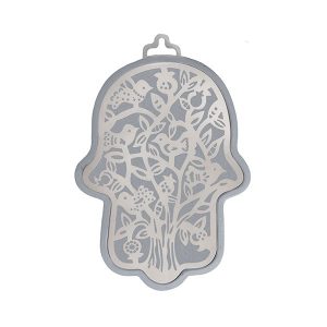 Small Silver Hamsa with Bird Tree