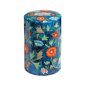 Round Tzedakah Box with Flowers on Dark Blue