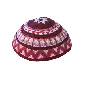 Burgundy Abstract Pattern Embroidered Kippah