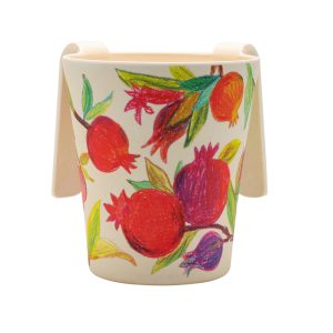 Bamboo Netilat Yadayim Cup (Wash Cup) - Hand-Painted Pomegranates