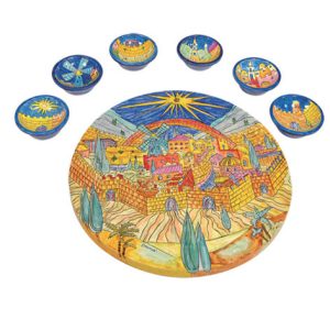 Passover Seder Plate with Oriental Jerusalem and Small Dishes