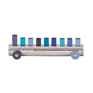 Small Train Hanukkah Menorah in Blue