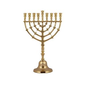 Copper Hanukkah Menorah with Leaves, 34 cm