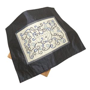 Challah Cover with Embroidered Center - Dark Blue and White