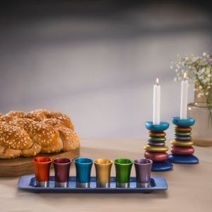 Set of Six Colorful Small Cups with Tray