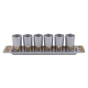 Kiddush Cups Set with Pomegranates Cutout in Gold