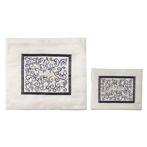 Tallit Bag in White with Blue Embroidered Center