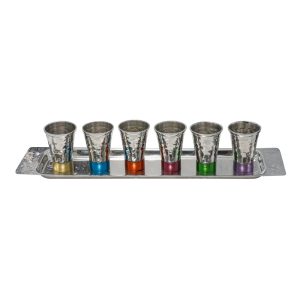 Hammered Kiddush Cups Set with Colorful Bases