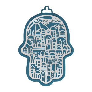 Large Blue Hamsa with Jerusalem