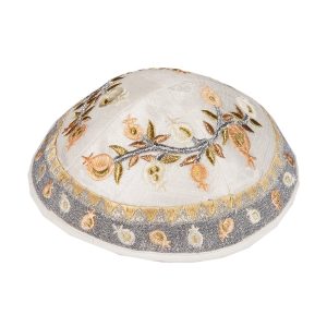 Embroidered Kippah with a Pomegranate Tree, Silver and Gold