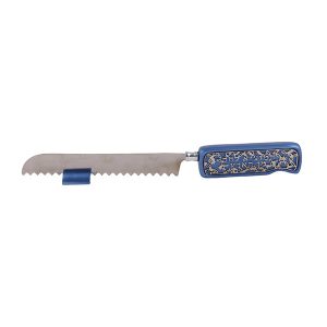 Challah Knife with Blue Cutout Handle
